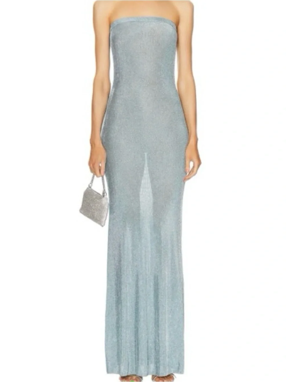 SER.O.YA Strapless Shimmer Maxi Dress in Silver-Blue